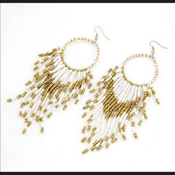 Bohemian tribal beaded large statement earrings - Picture 7 of 8